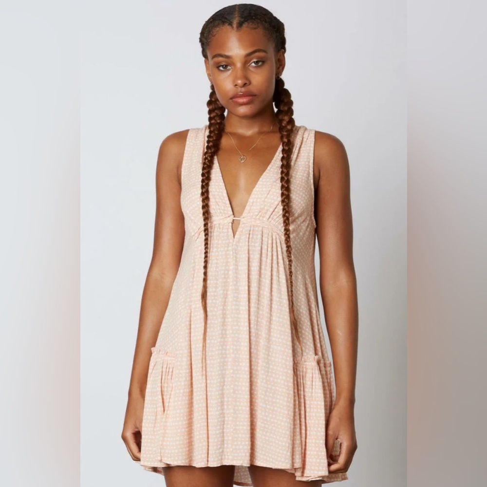 Peach and White Detailed BohoPink Dress